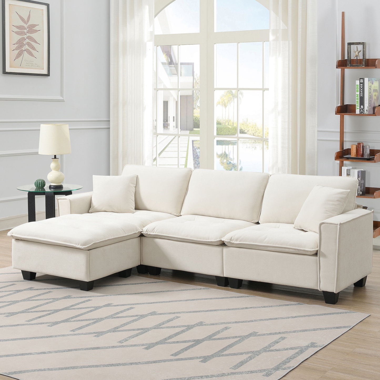 Modern Convertible Sectional L Shaped Reversible Couch Set With Free Pillows 4 Seat Suede Sleeper Sofa With Ottoman