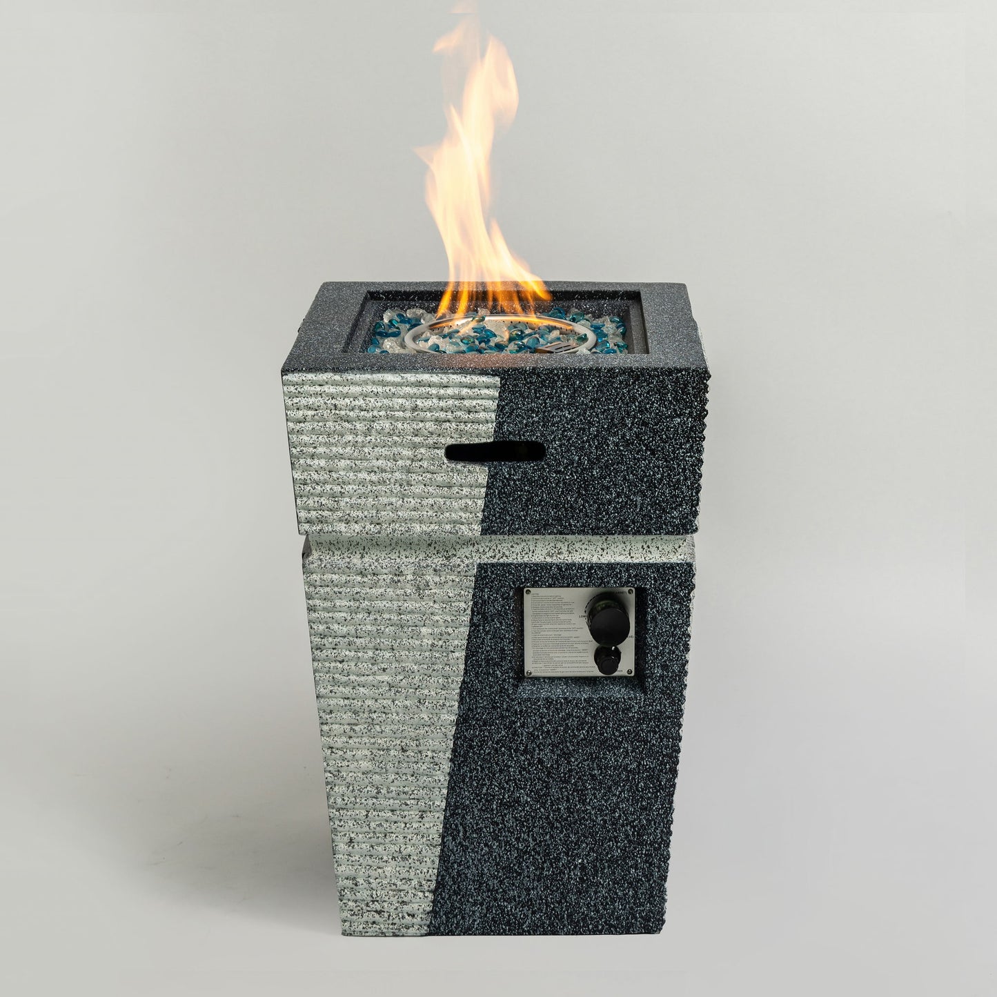 20" Propane Gas Fire Pit Table, 50000 Btu Square Concrete Fire Pit For Outside Patio Deck Garden Backyard - Light Gray Blue
