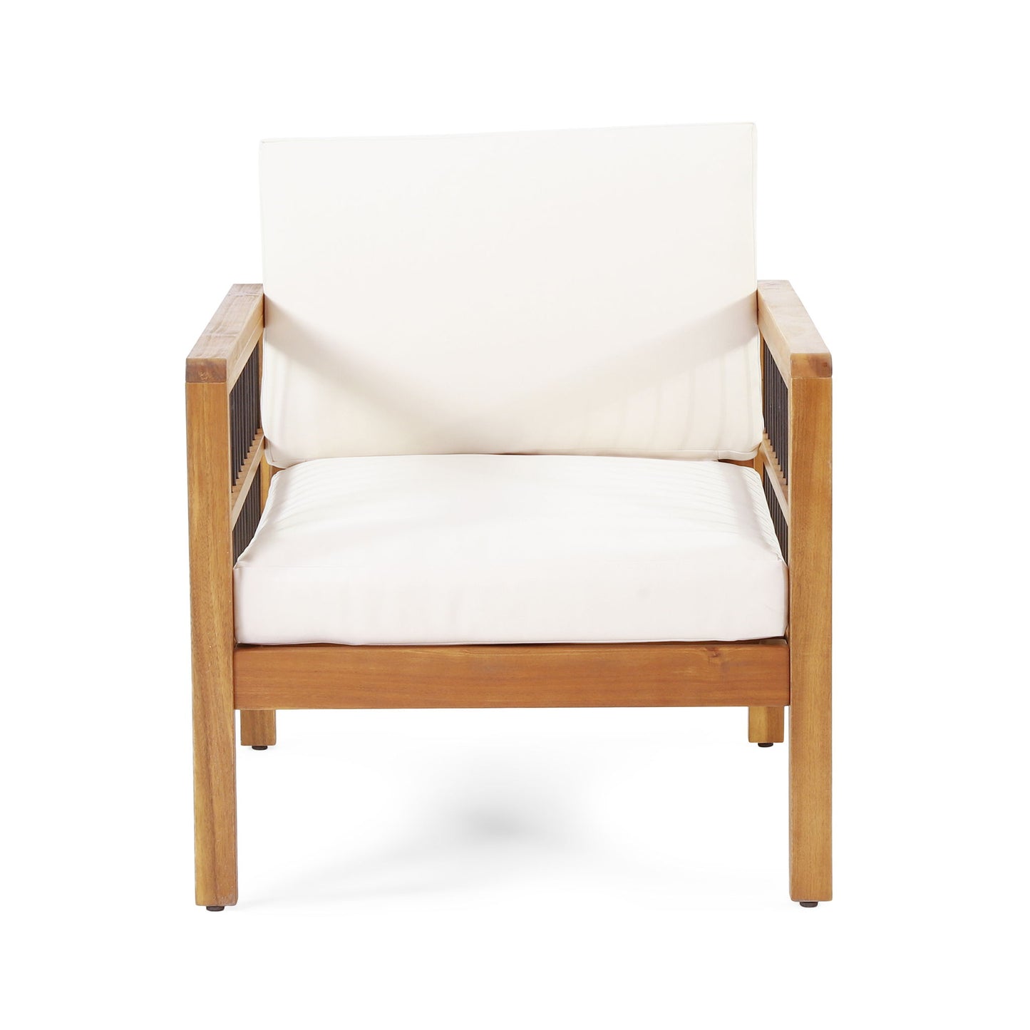 Club Chair With Slat Panel Design - Teak / Beige
