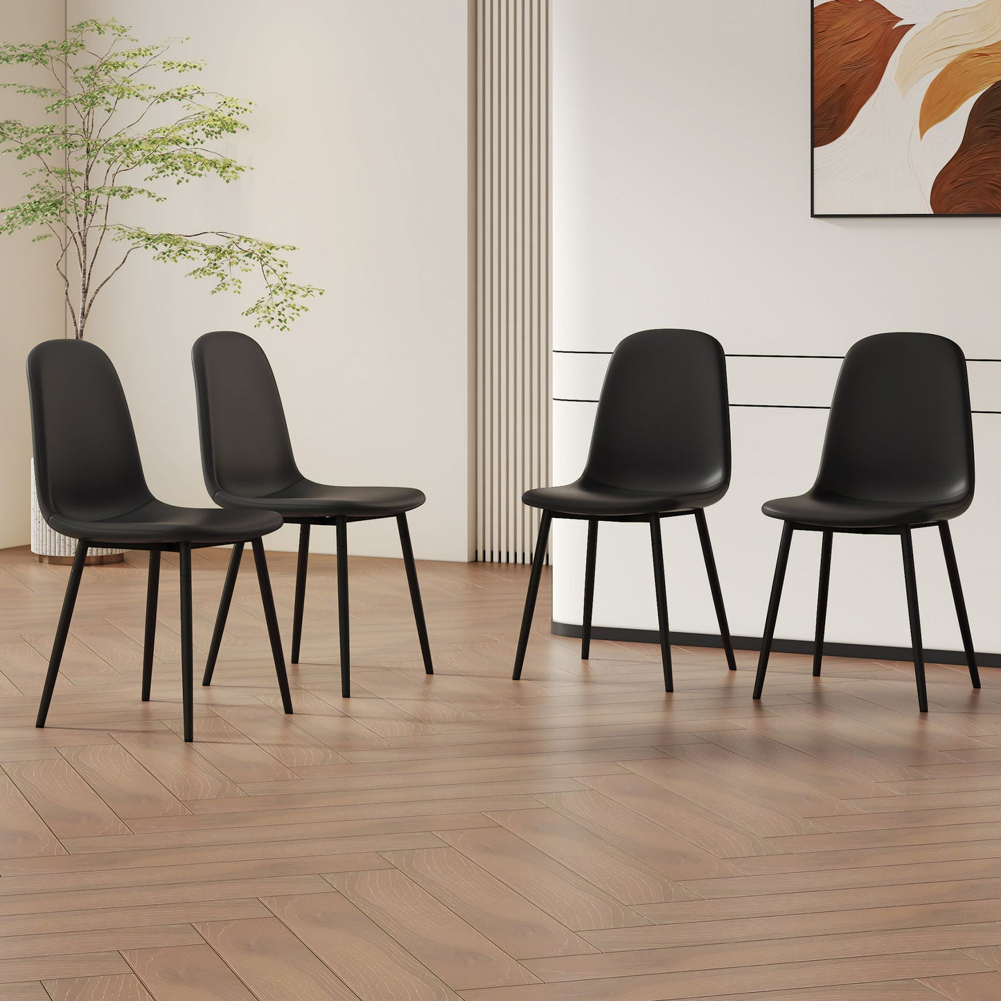 Modern Medieval Style Cushioned Side Chairs Set With Black Metal Legs For Kitchens