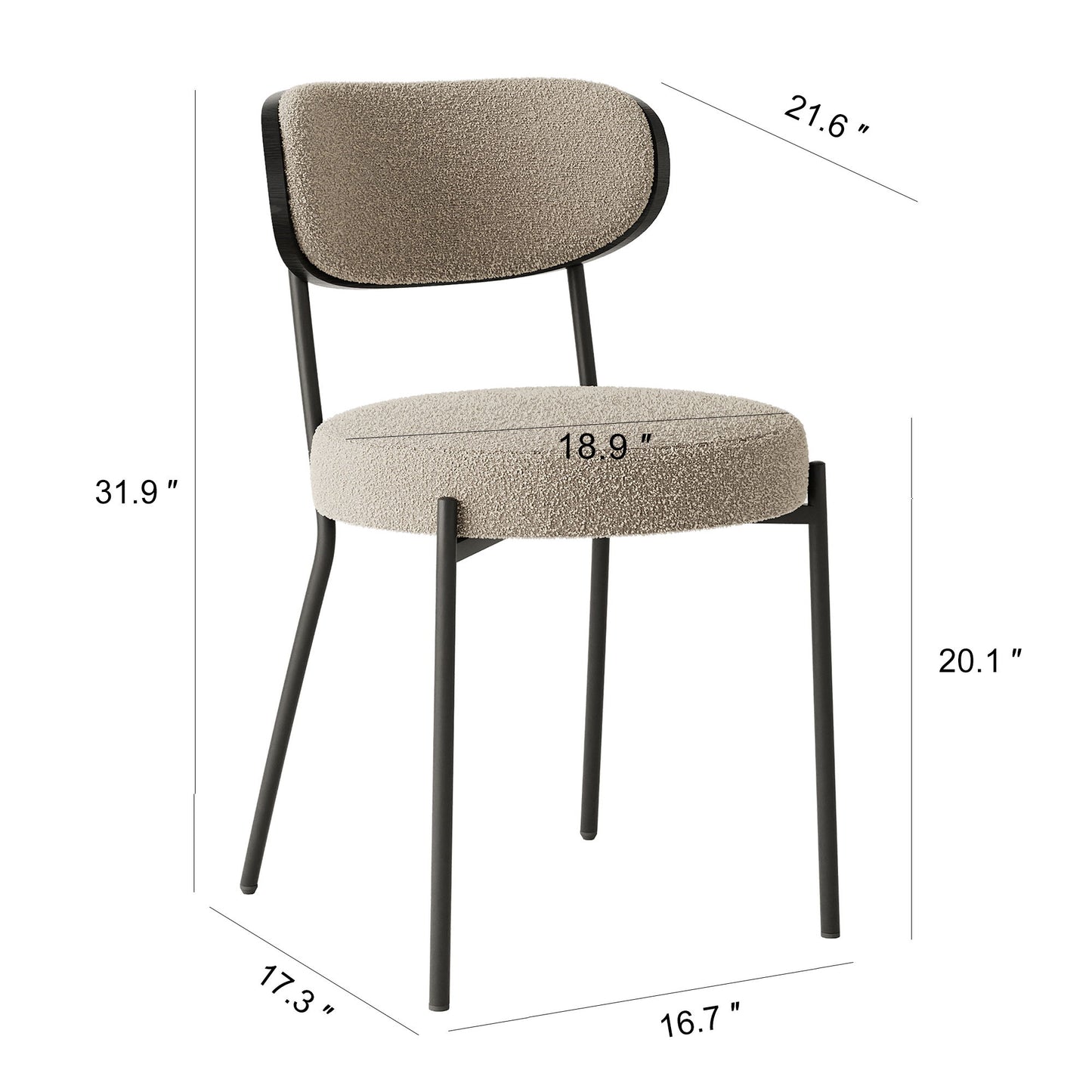 Boucle Modern Kitchen Dining Chair With Bentwood Back (Set of 2)