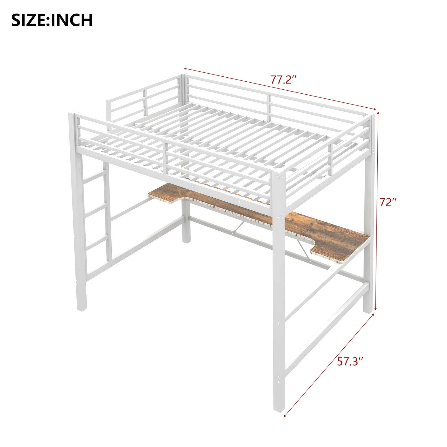 Gaming Metal Loft Bed Frame With LED Light, USB Charge Station And Desk