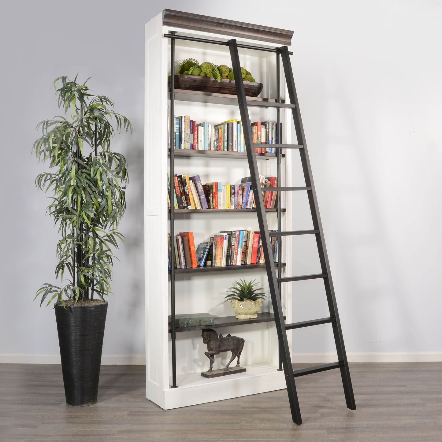 Bookcase With Wood Ladder - Buckskin / Marble White