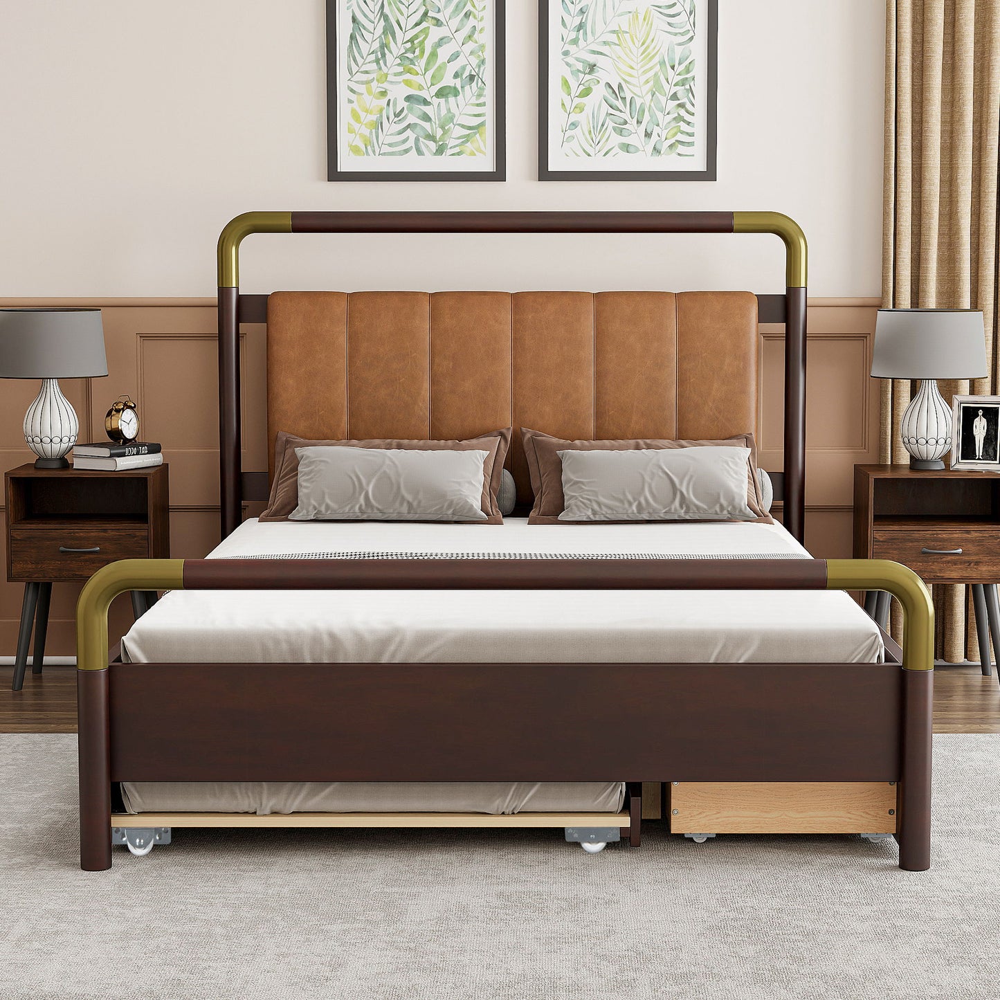 Storage Platform Bed, With 2 Big Drawers, Trundle