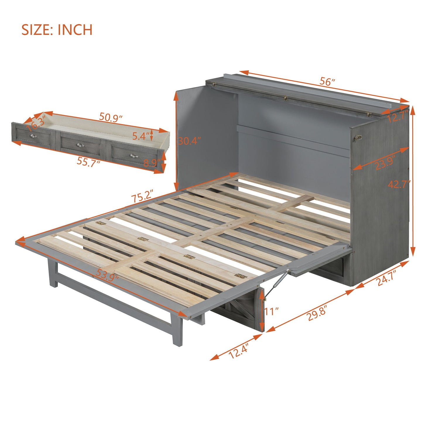 Murphy Bed With Large Drawers And USB Ports