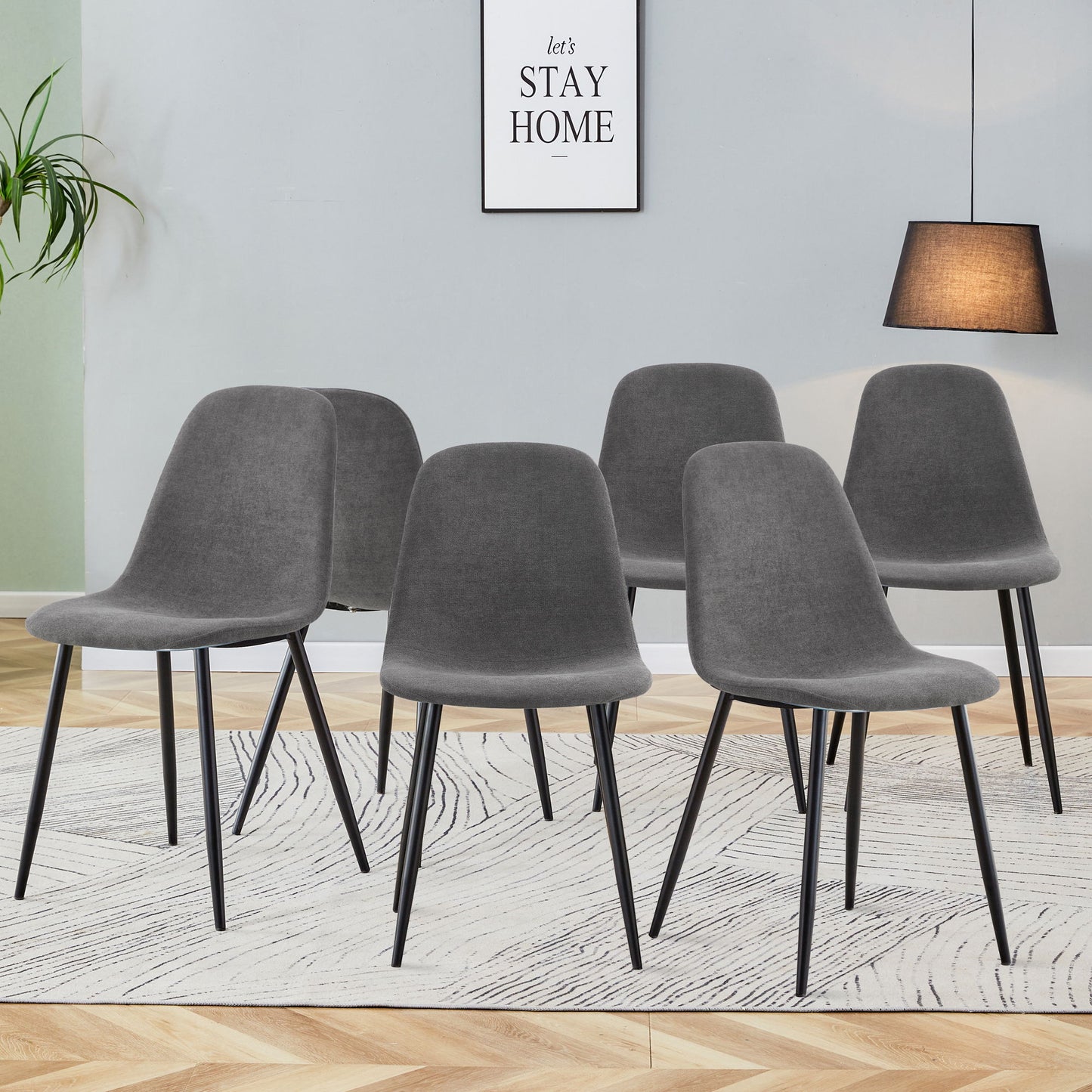 Modern Medieval Style Cushioned Side Chairs Set With Black Metal Legs For Kitchens