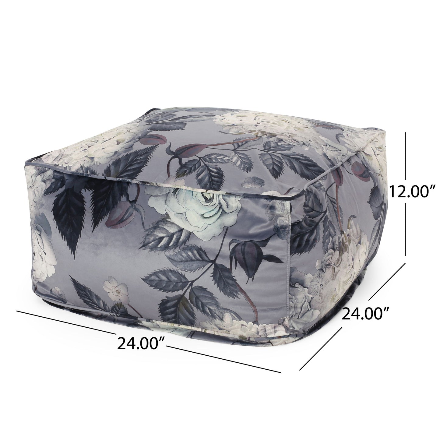 Hazel - Large Square Pouf With Flower Print