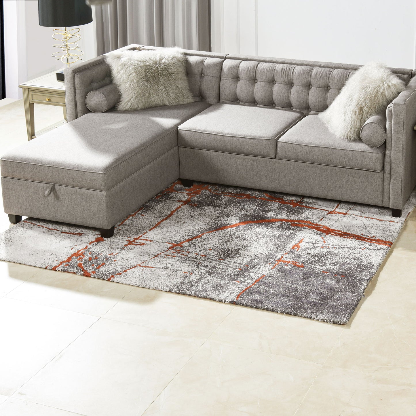 Quarry - 5.25' X 6.5' Abstract Area Rug - Gray / Orange