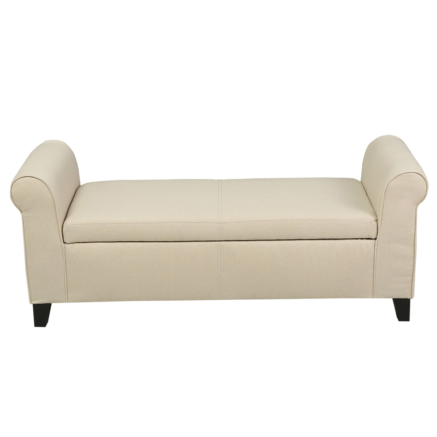 Glistening - Upholstered Storage Bench With Rolled Arms And Wood Legs - Beige