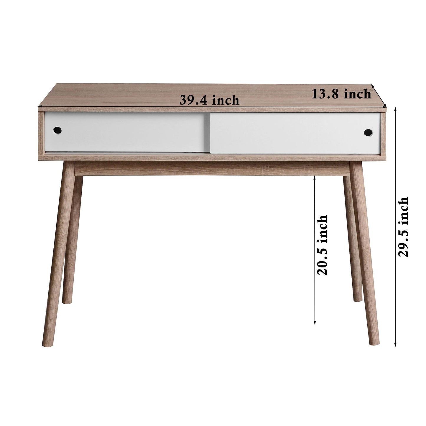Rustic Entryway Console Table With Sliding White Doors And Wood Legs - Natural