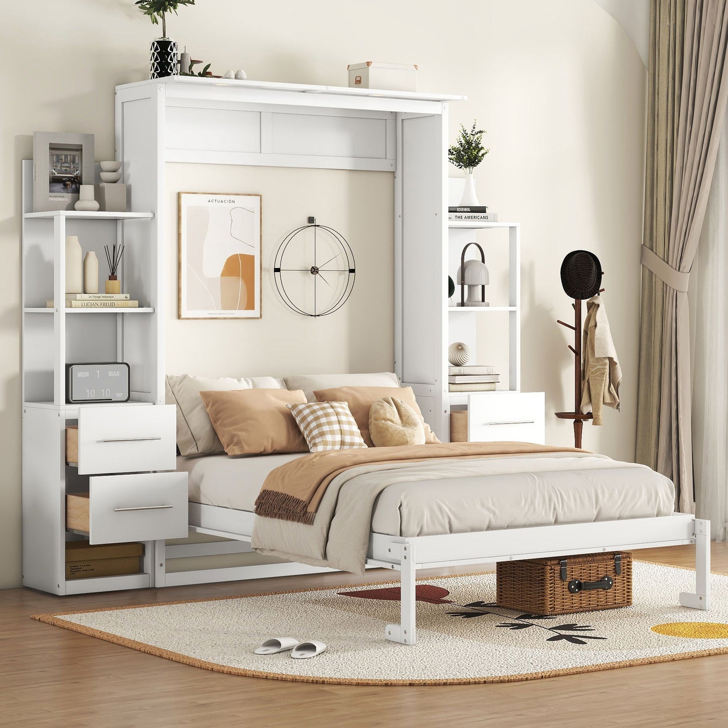 Murphy Wall Bed With Shelves, Drawers And LED Lights