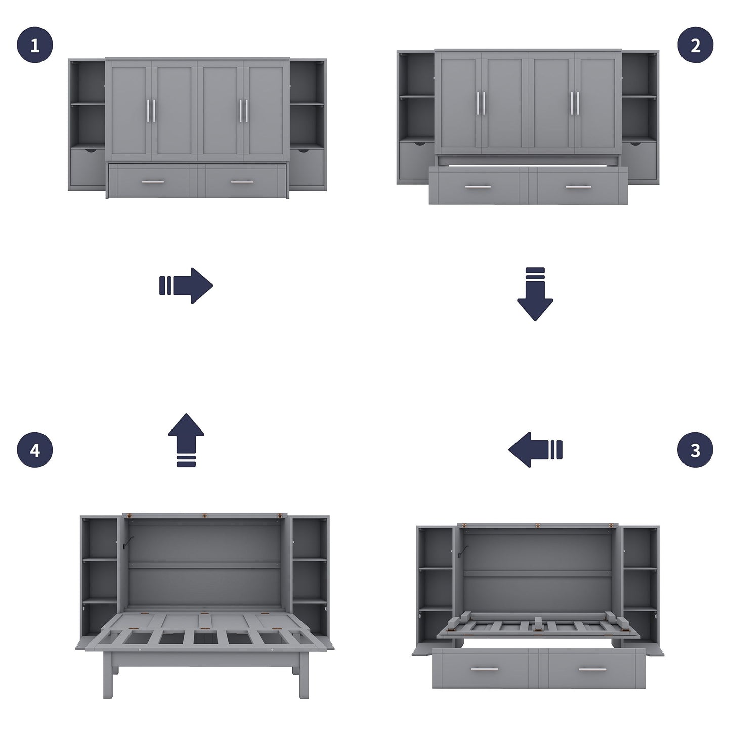 Murphy Bed With Shelves, Drawers And USB Ports