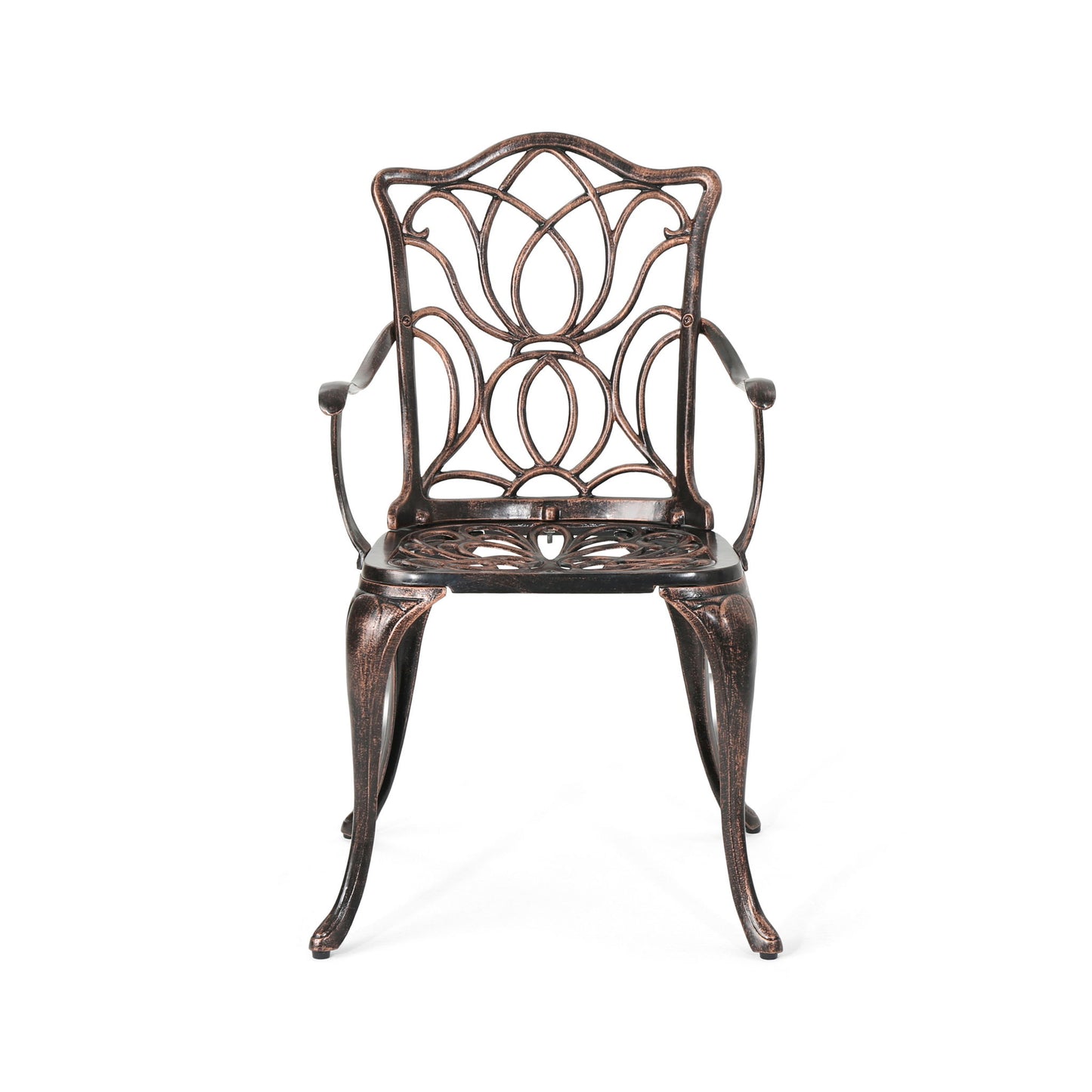 Outdoor Dining Chair With Floral Design And Curved Saber Legs (Set of 2) - Copper
