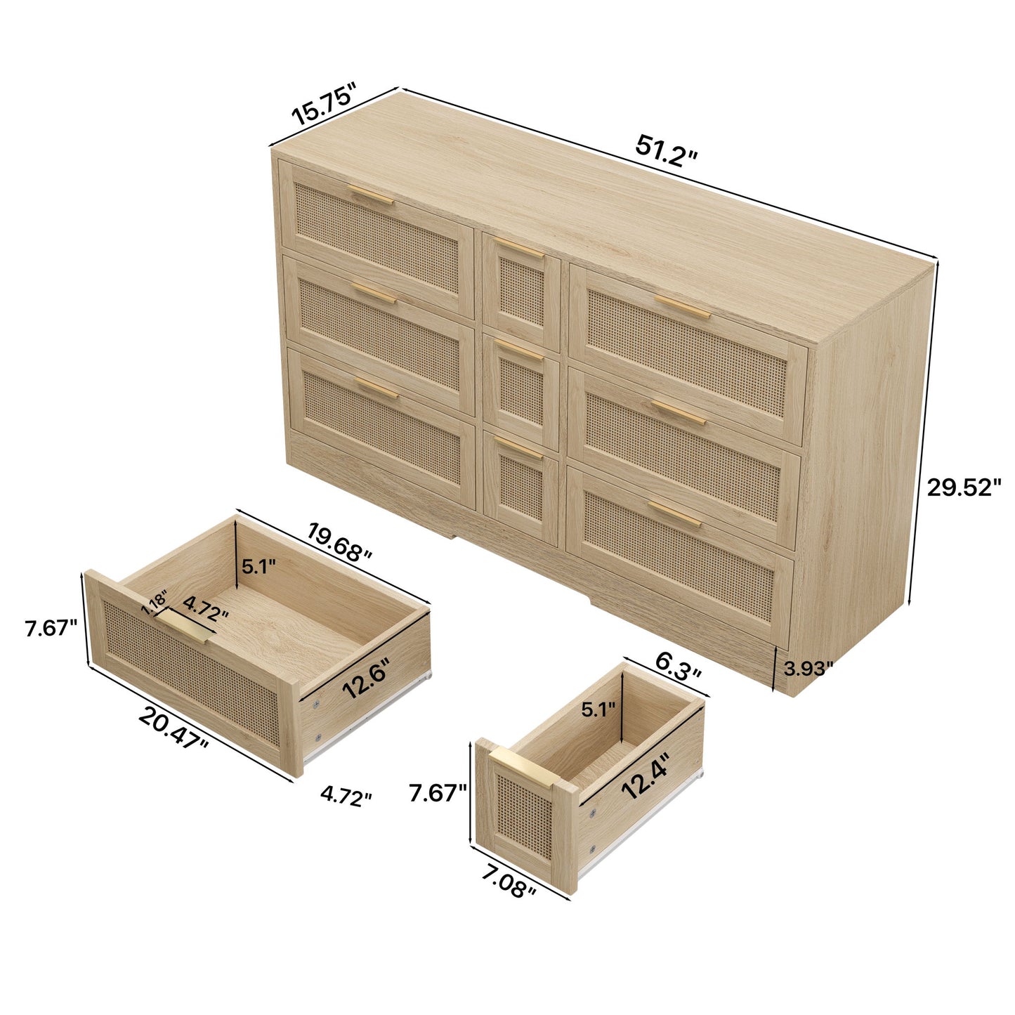 Elegant Rattan Locker With 9 Drawers, Metal Handles