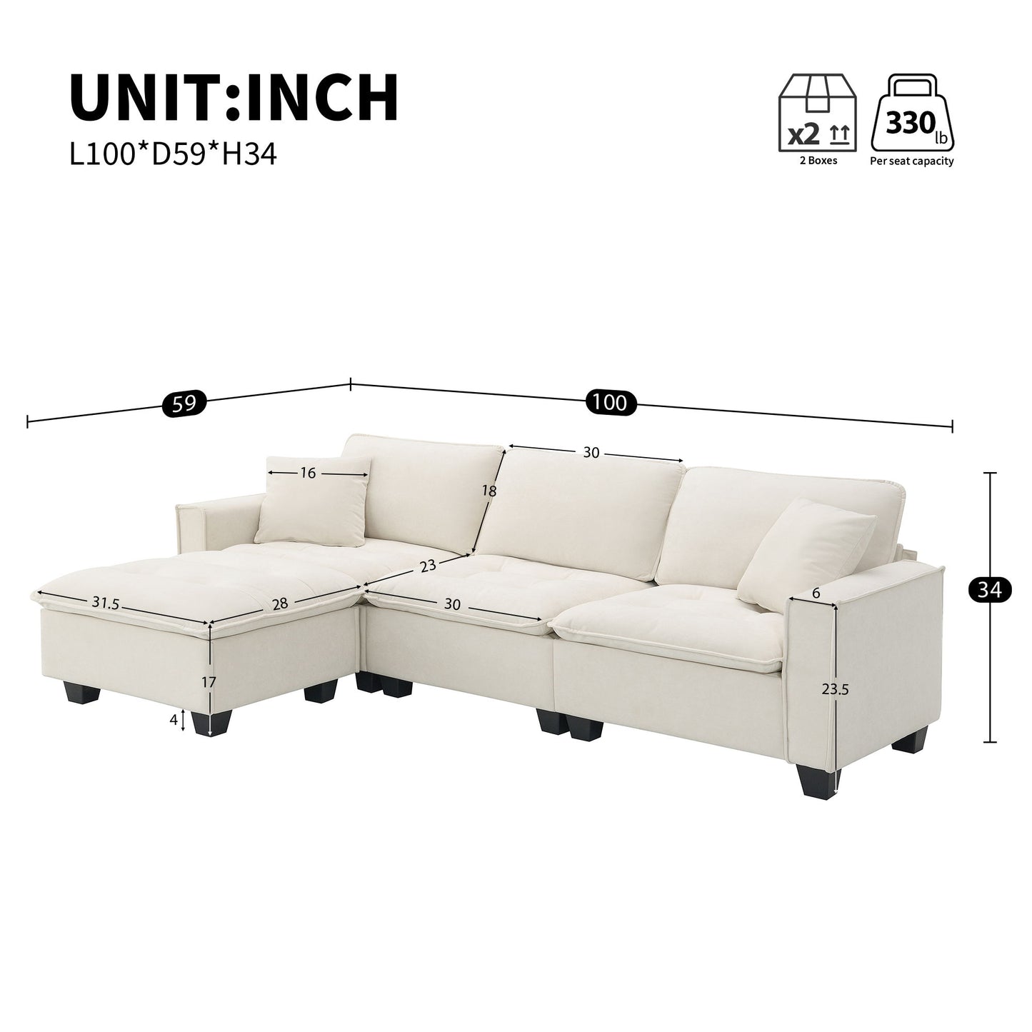Modern Convertible Sectional L Shaped Reversible Couch Set With Free Pillows 4 Seat Suede Sleeper Sofa With Ottoman