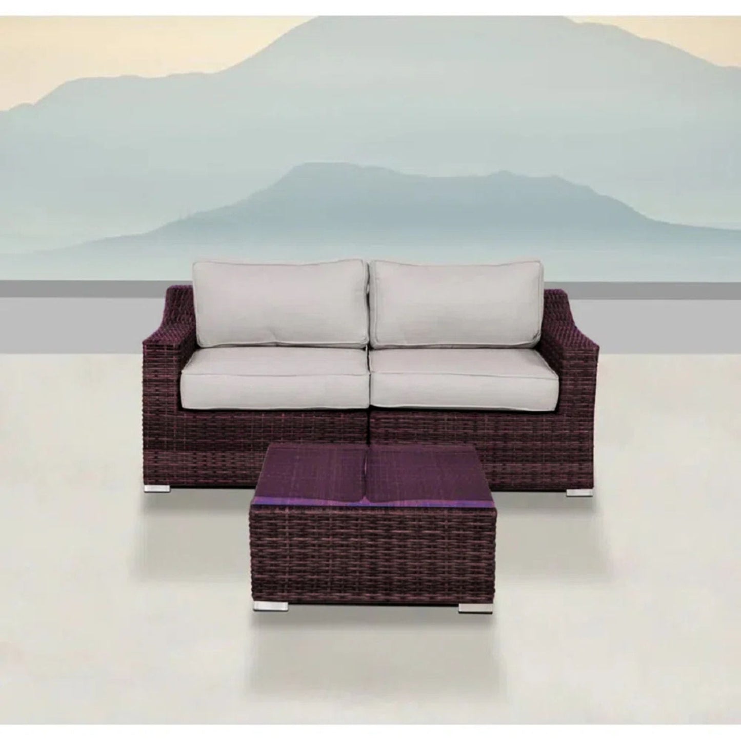 Wicker 2 Person Conversation Set, Durable Outdoor Seating With Cushions Mix - Brown Mix