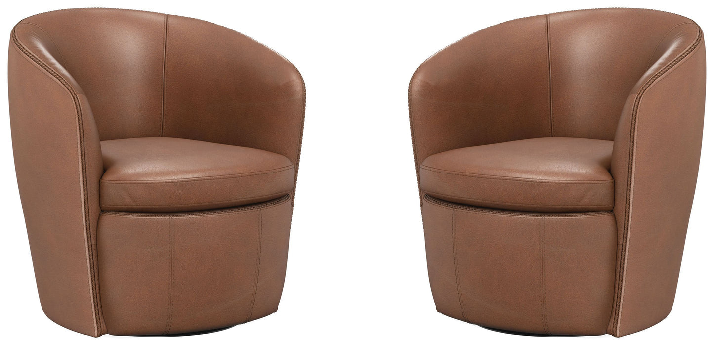 Barolo - 100% Italian Leather Swivel Club Chair (Set of 2)