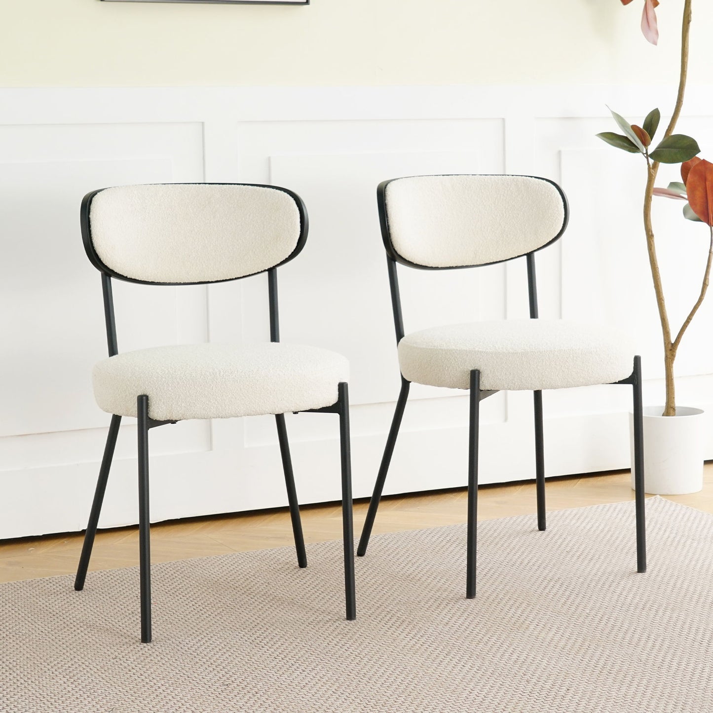 Boucle Modern Kitchen Dining Chair With Bentwood Back (Set of 2)