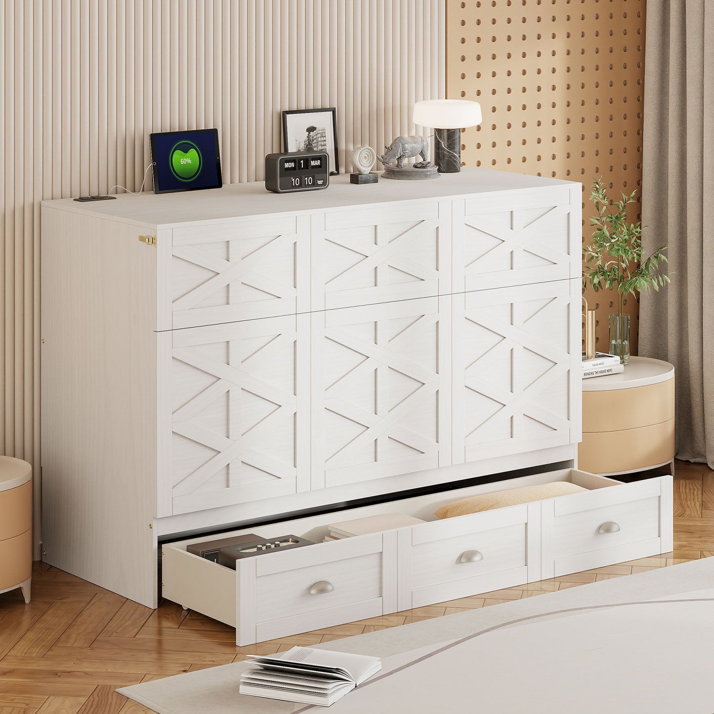 Murphy Bed With Large Drawers And USB Ports
