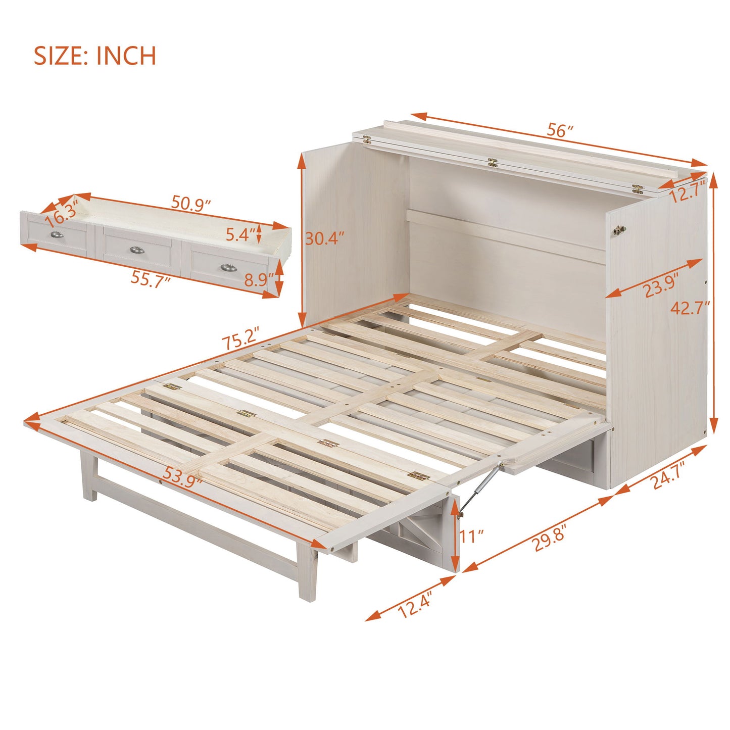 Murphy Bed With Large Drawers And USB Ports