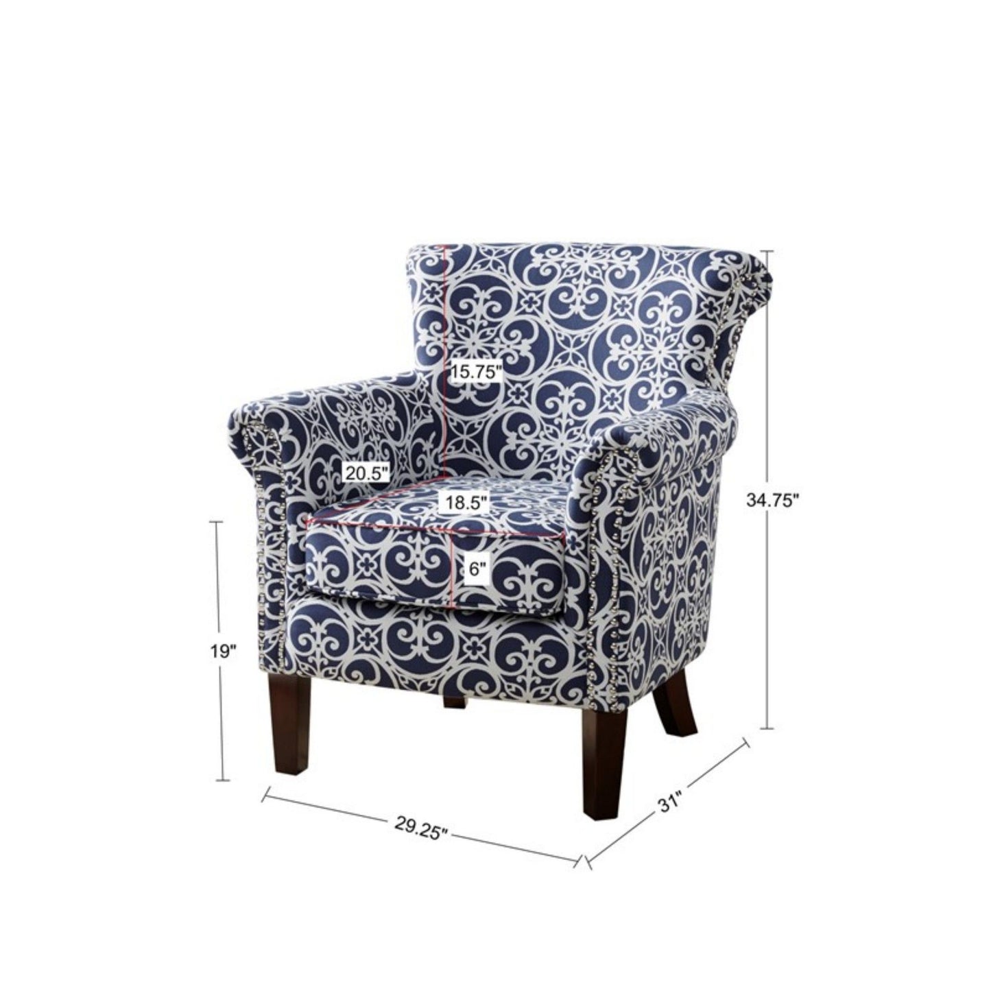Brooke - Tight Back Club Chair With High Density Foam Cushion - Navy