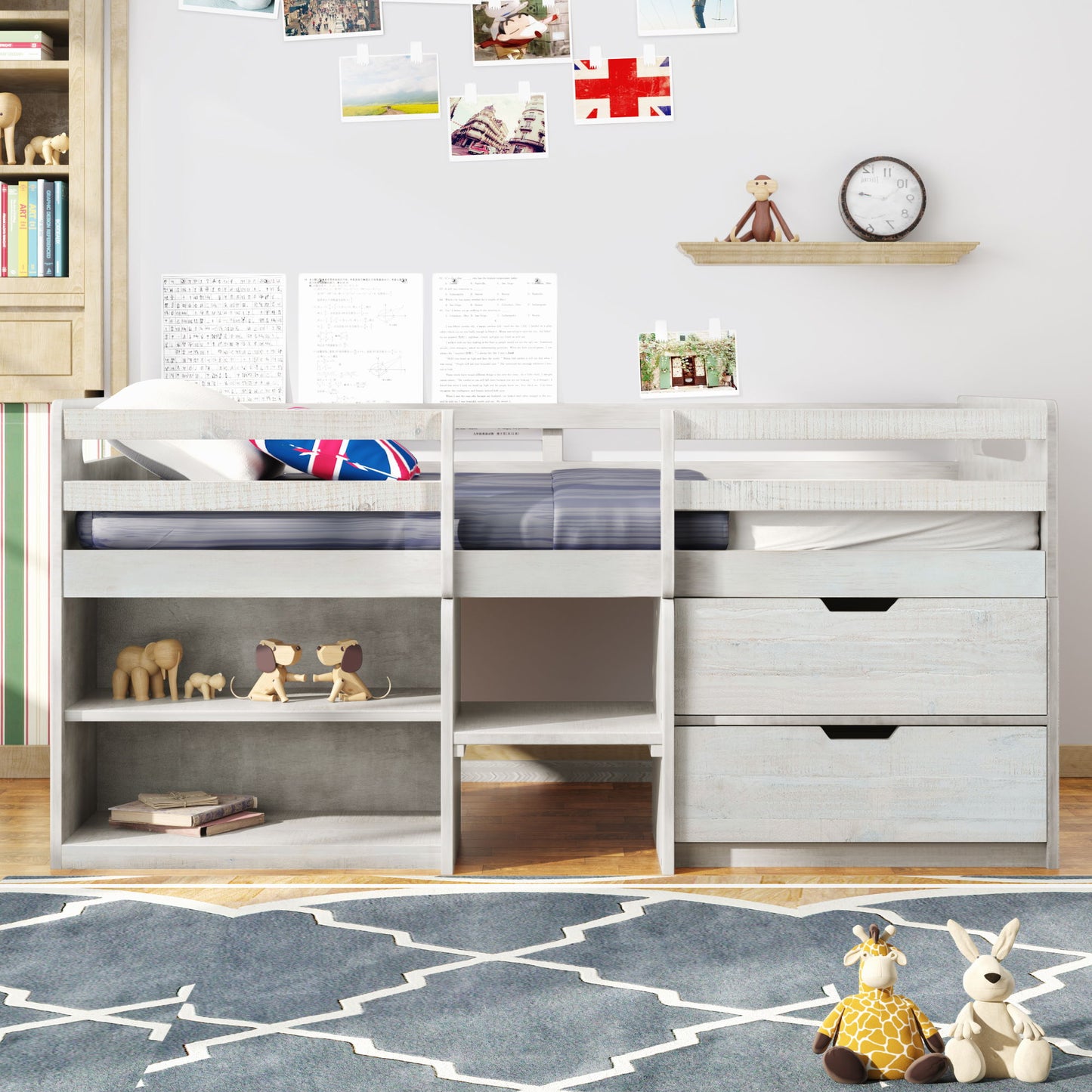 Loft Bed With Two Shelves And Two Drawers