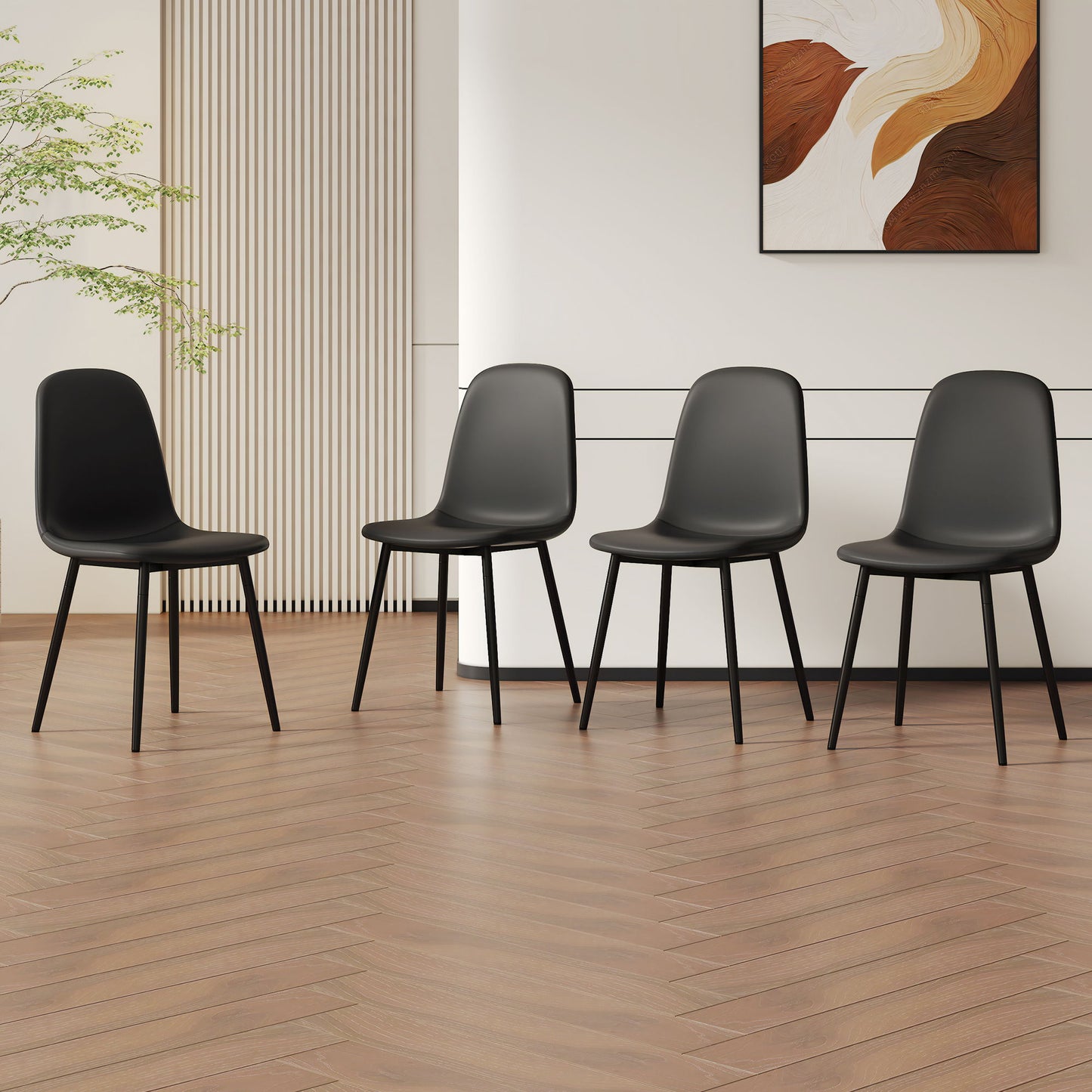 Modern Medieval Style Cushioned Side Chairs Set With Black Metal Legs For Kitchens