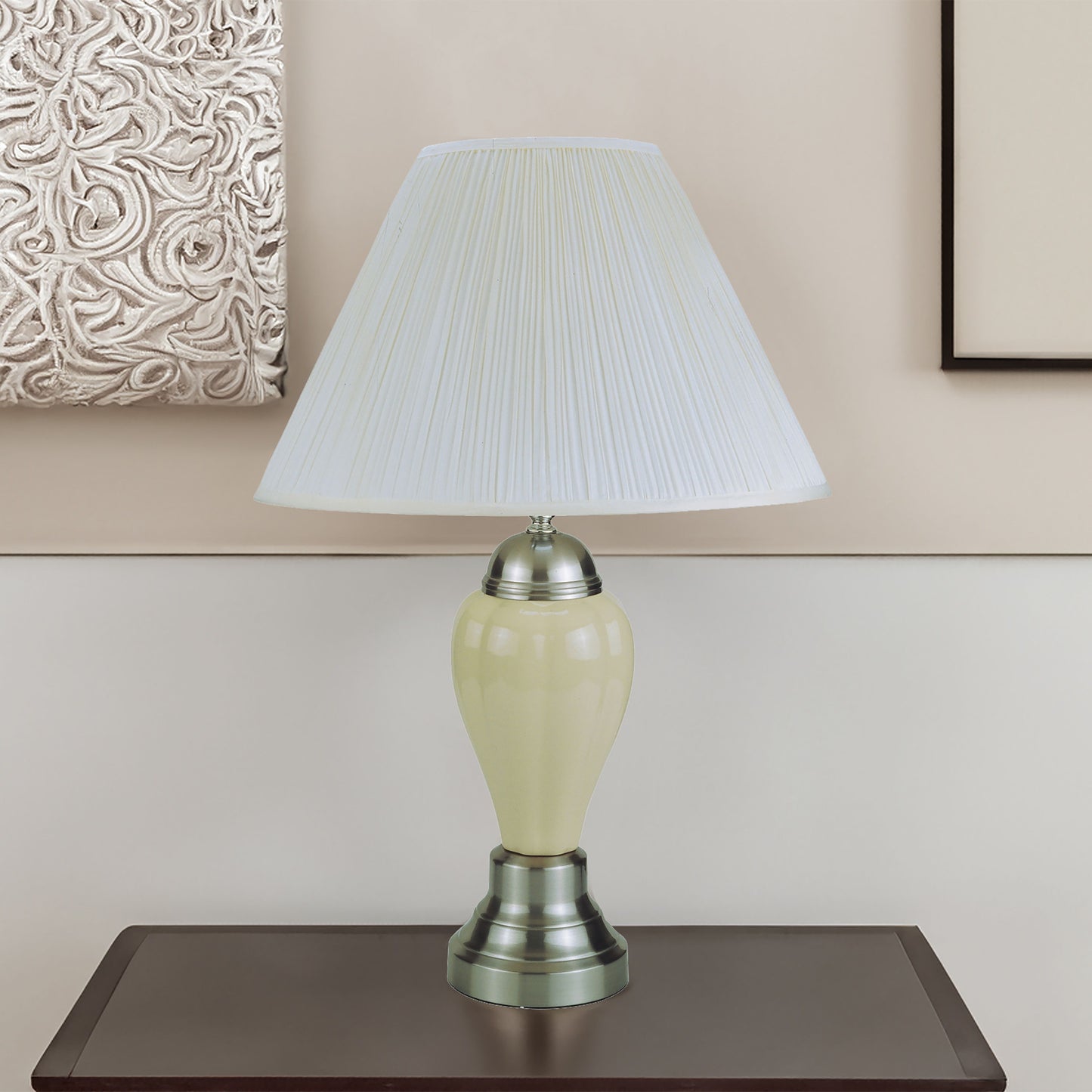 Satin Nickel - Porcelain Lamp - Ivory
