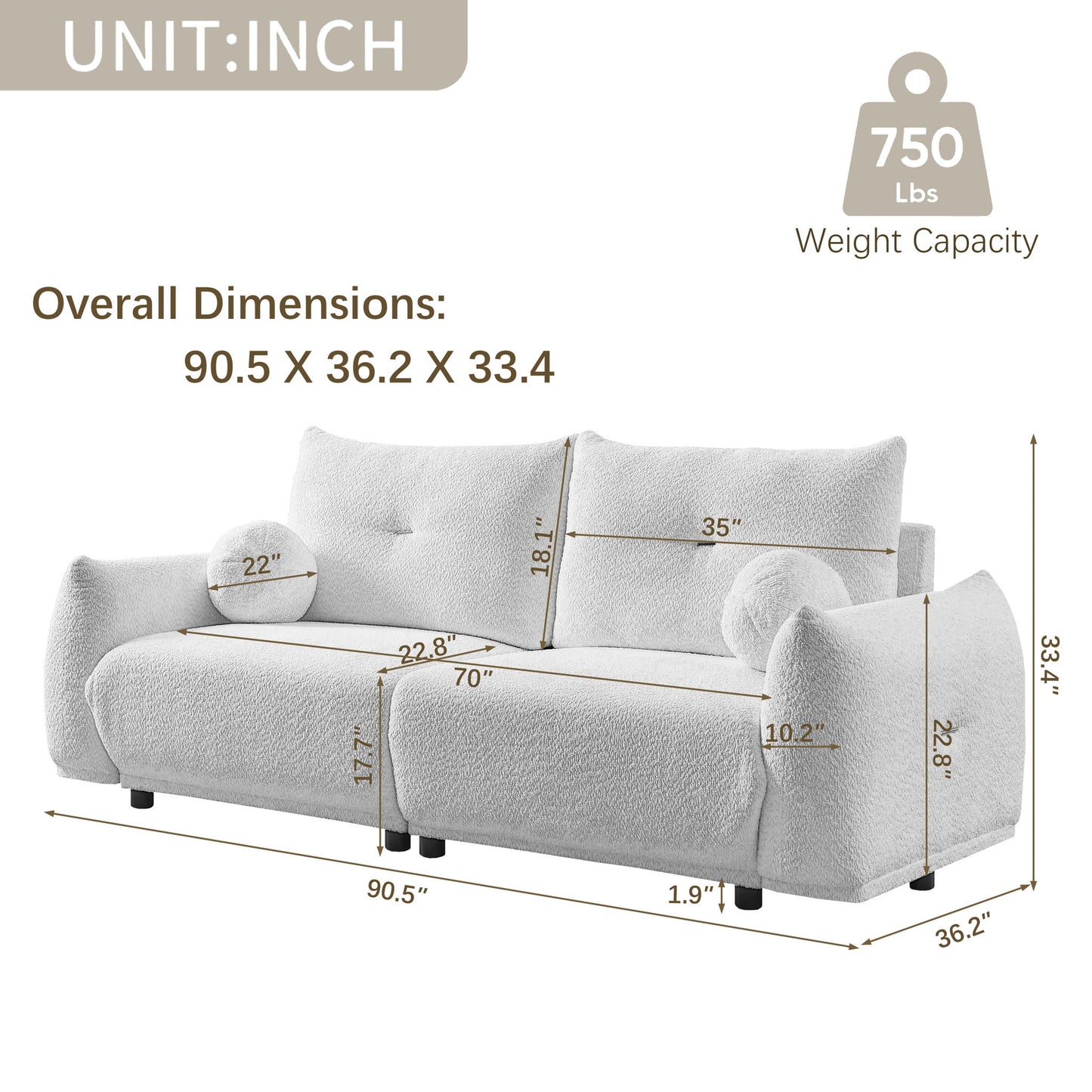 2 Seater Cushion Sofa With 2 Cushions And 2 Ball Pillows