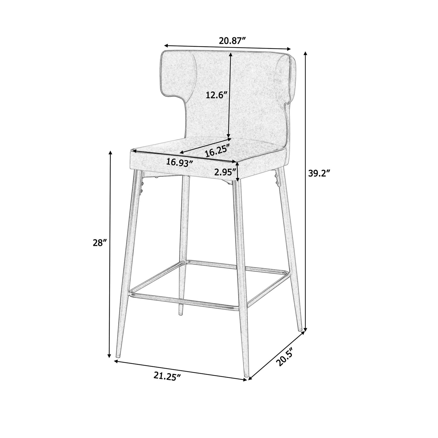 Modern Bar Stools With Upholstery And Metal Footrest (Set of 2)