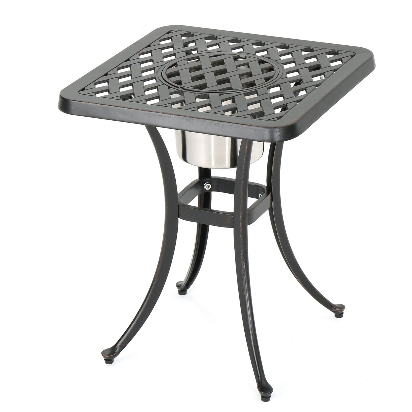 Outdoor Cast Aluminum Bistro Table With Ice Bucket - Black Copper