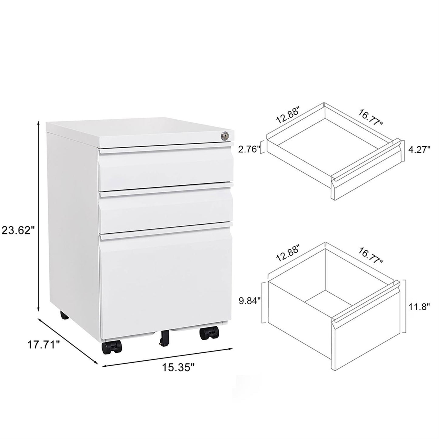 Contemporary Black 3 Drawer Mobile Filing Cabinet With Lock, Metal Office Storage For Legal / Letter Size
