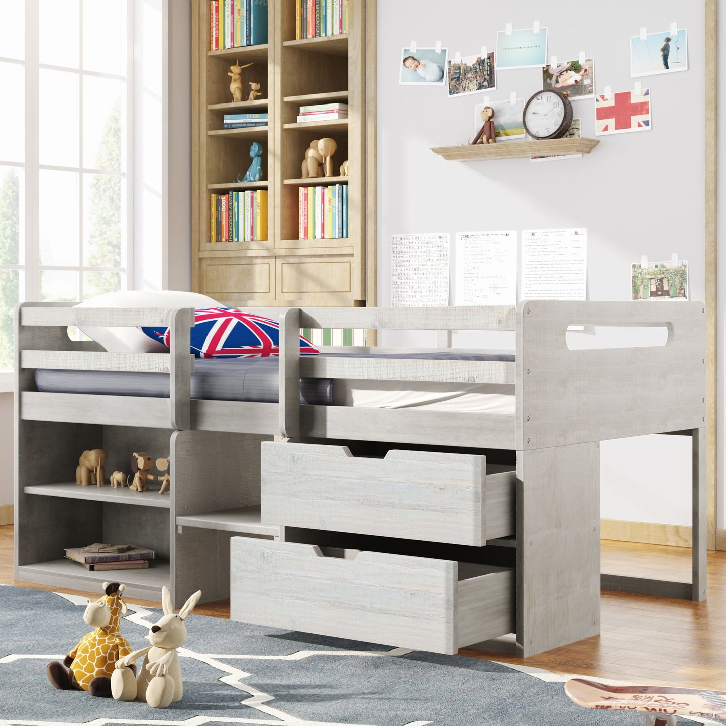 Loft Bed With Two Shelves And Two Drawers