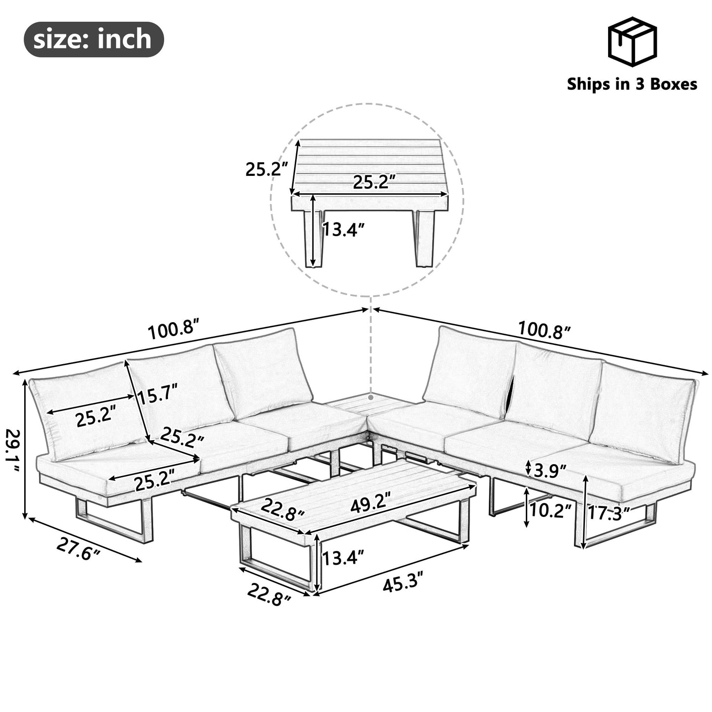 Outdoor Sectional Sofa Set With Adjustable Reclining Seats