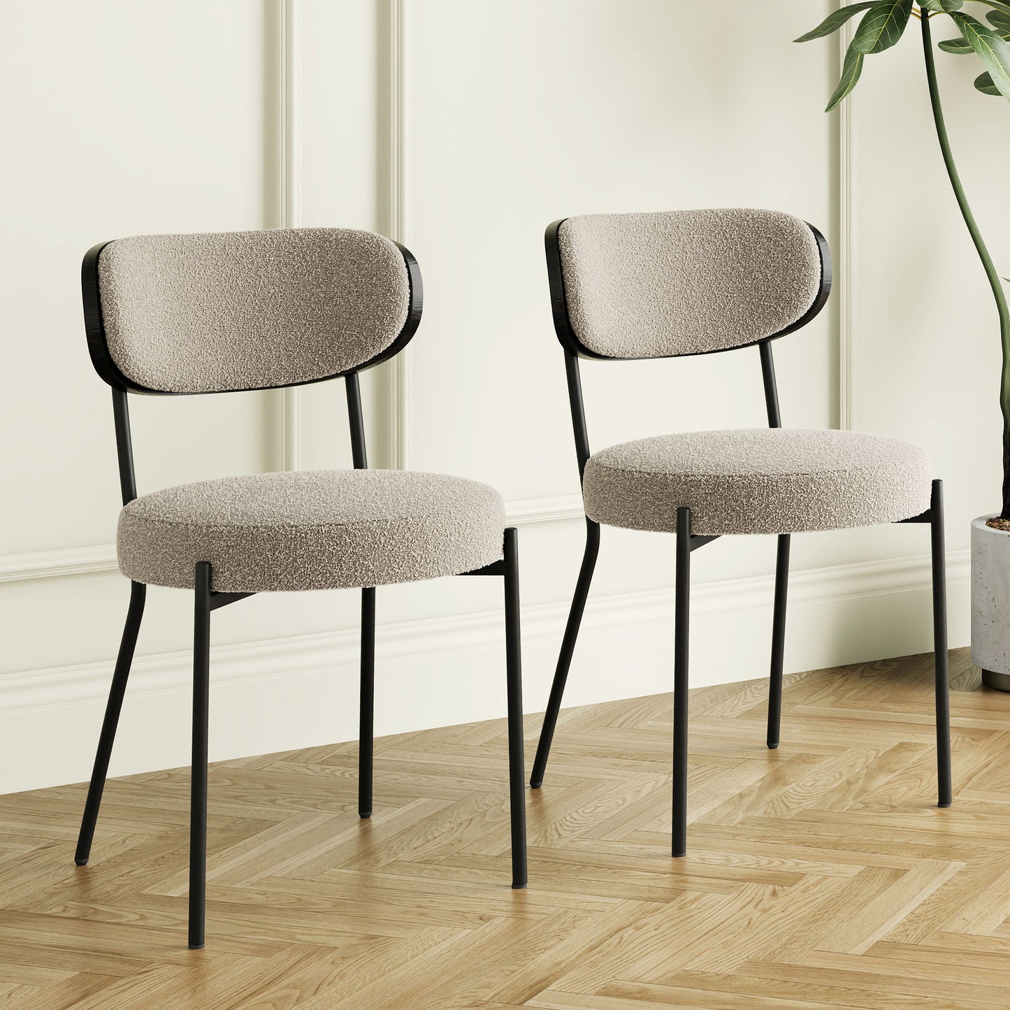 Boucle Modern Kitchen Dining Chair With Bentwood Back (Set of 2)