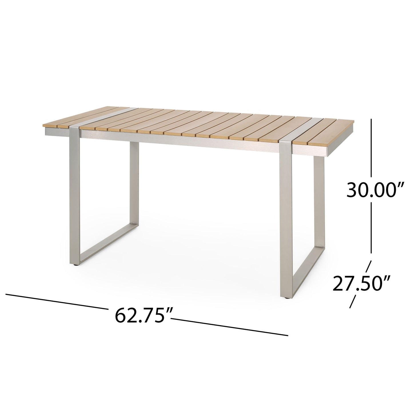Modern Outdoor Dining Table With Aluminum Frame And Faux Wood Slats