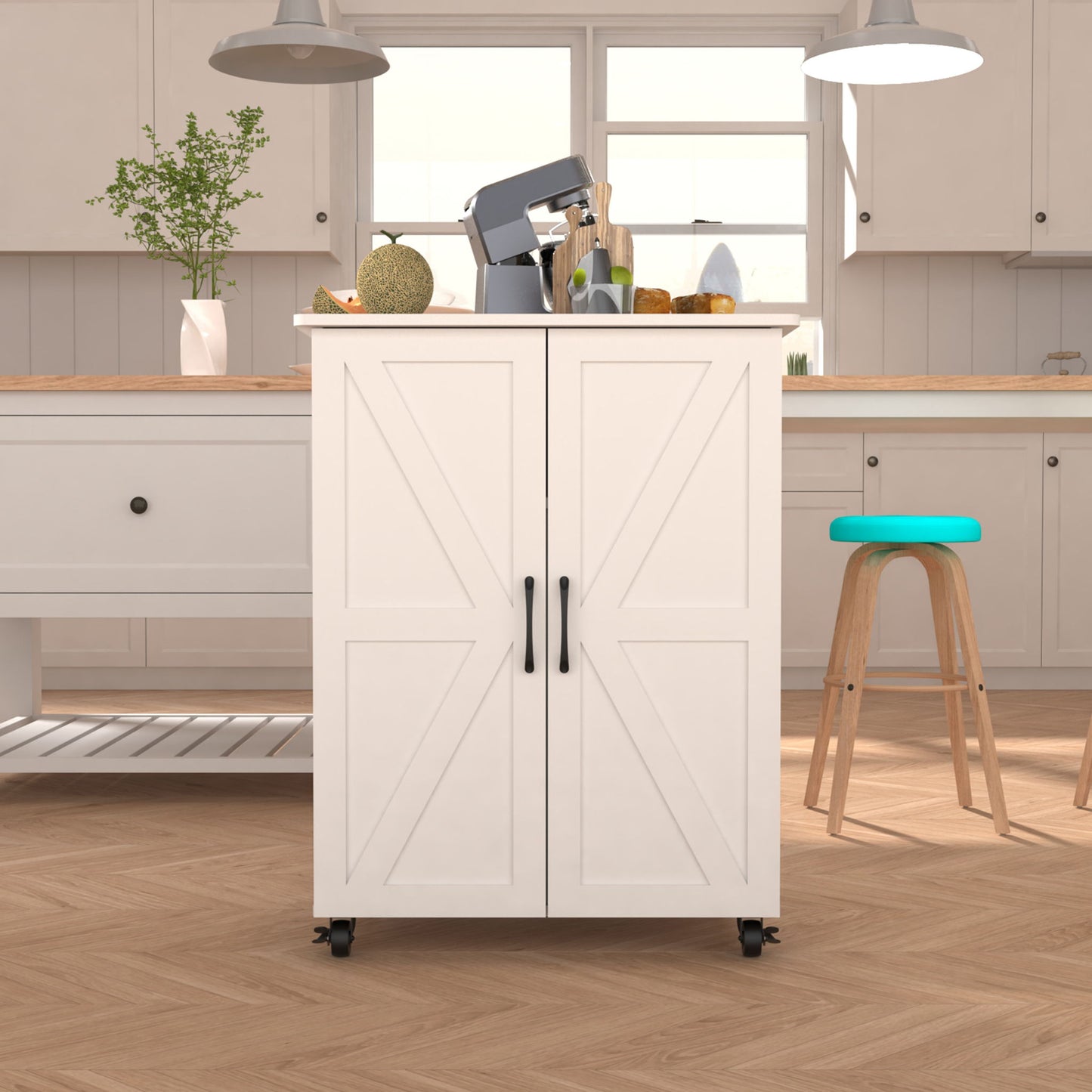 Exquisite Craftsmanship Rice Door Storage Cabinet, Large Capacity - White