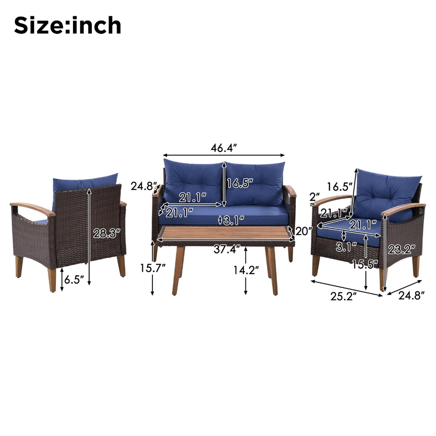 4 Piece Garden Furniture, Patio Seating Set