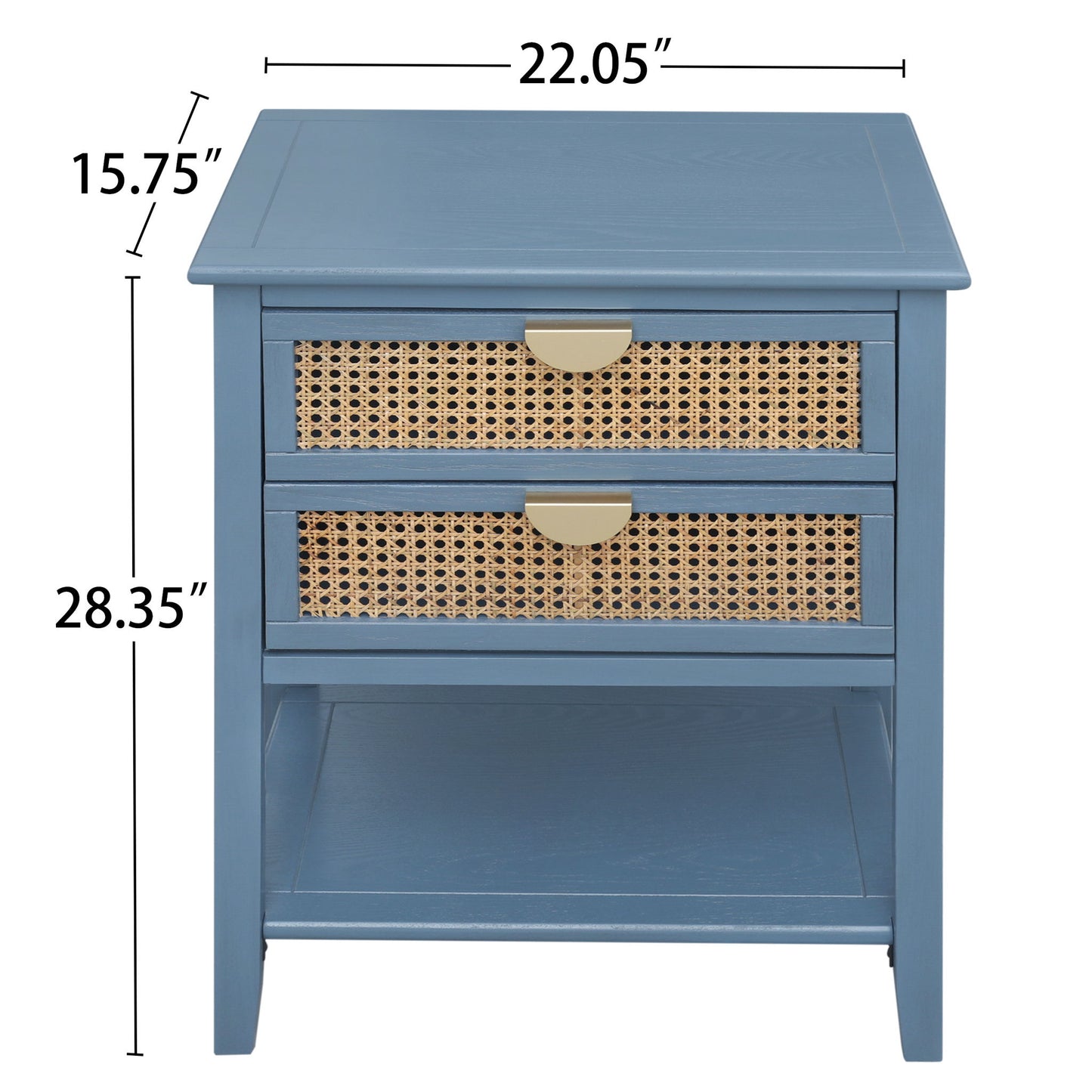 2 Drawer Side Table, Natural Rattan