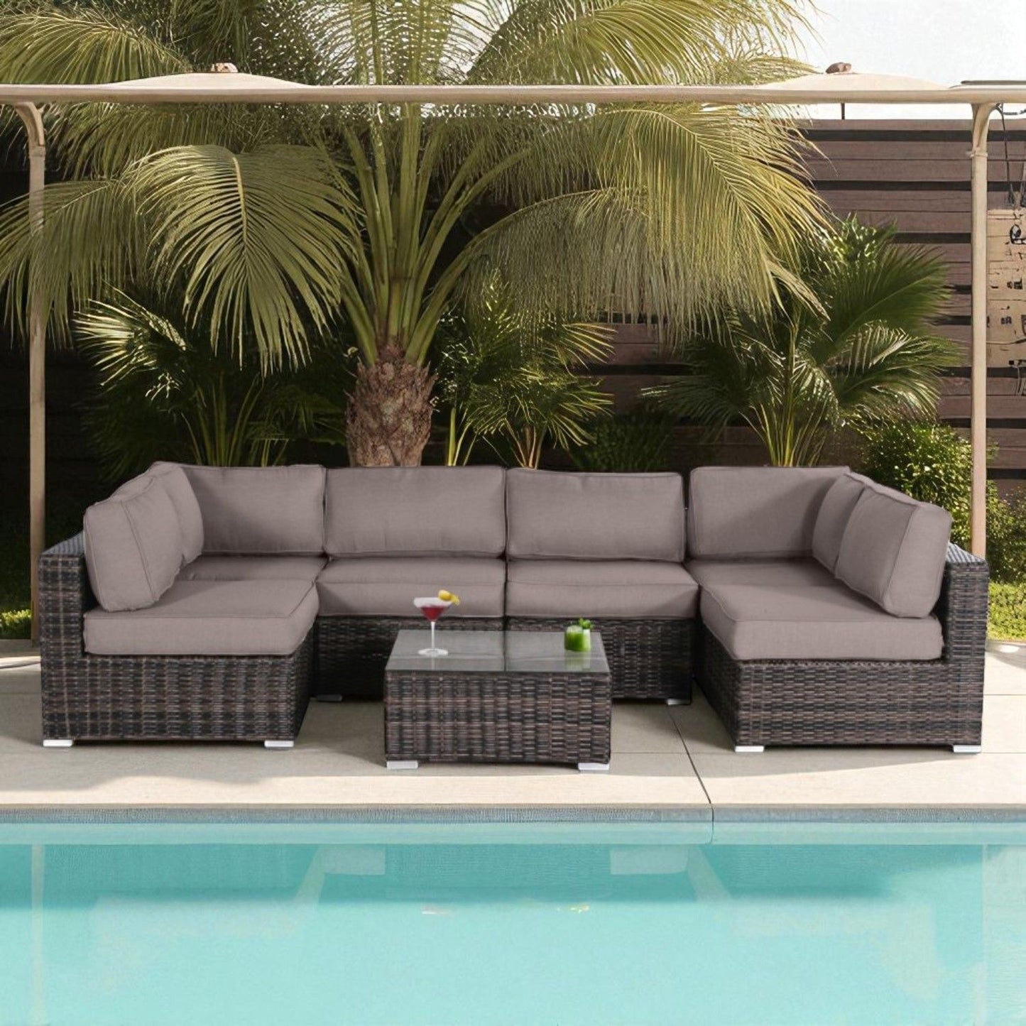 Seating Set With Cushions Handcrafted Wicker Design