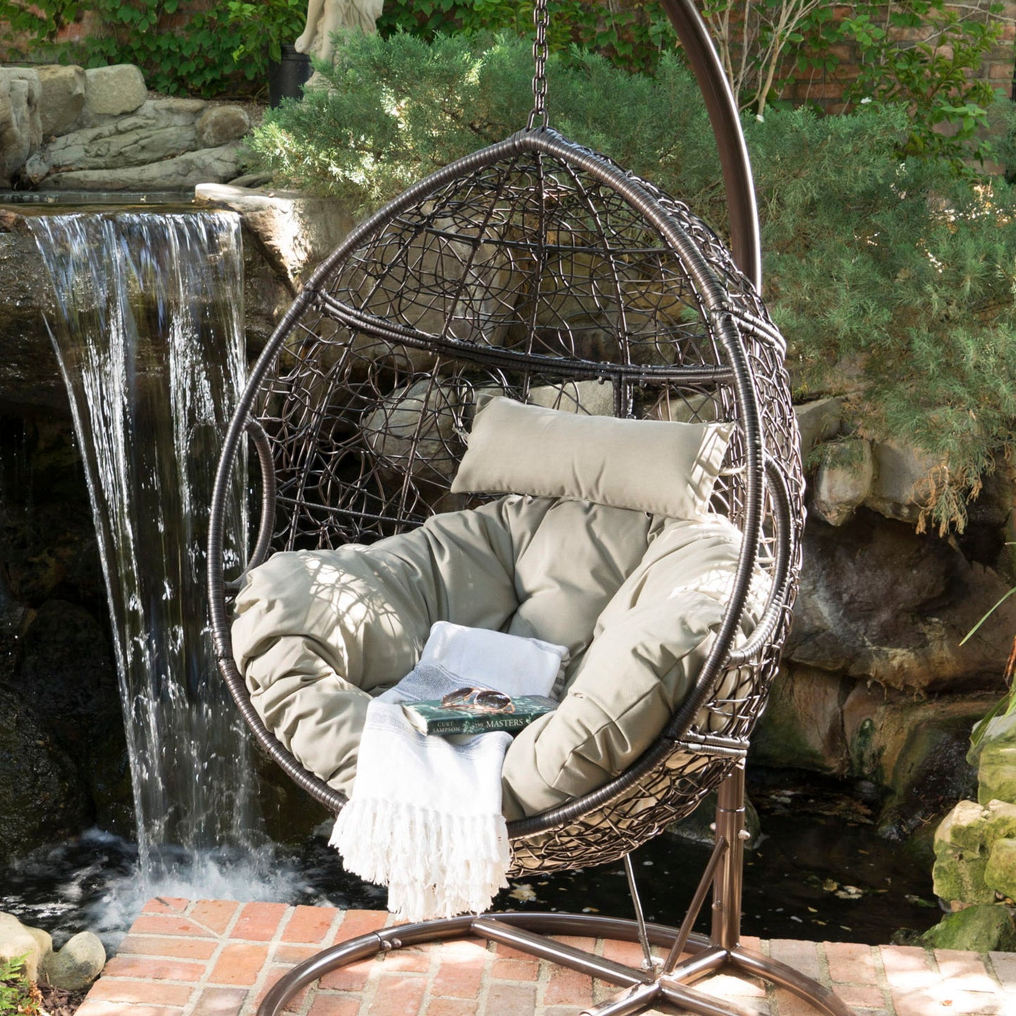 Kylie - Boho Style Hanging Basket Chair Rattan With Water Resistant Cushions