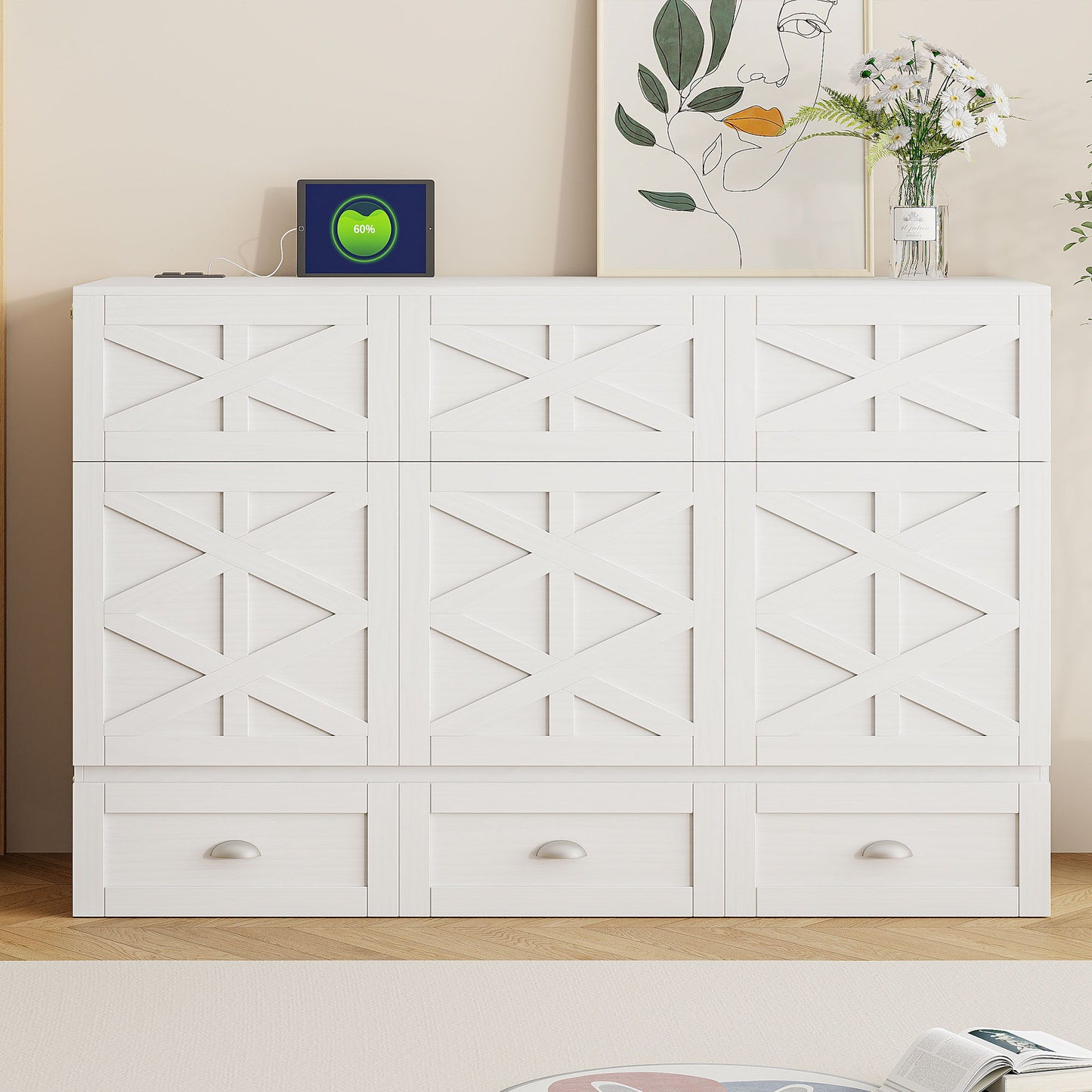 Murphy Bed With Large Drawers And USB Ports