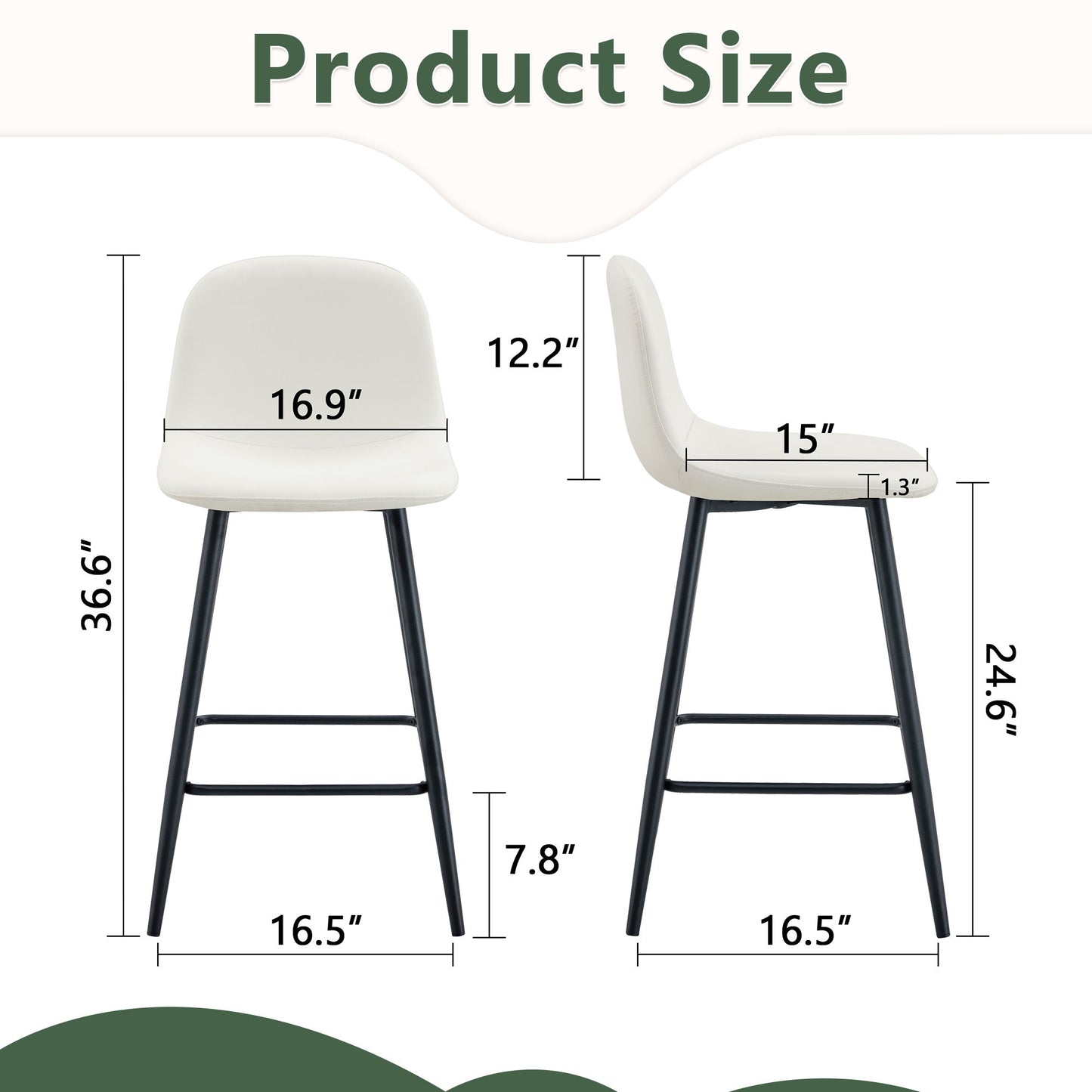 Modern Black Pu Bar Chair Rounded Backrest (Set of 2)