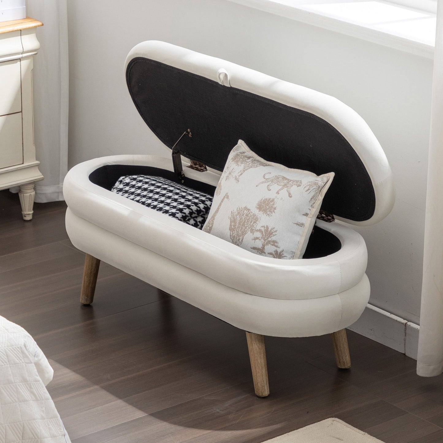 Velvet Fabric Storage Bench With Wood Legs