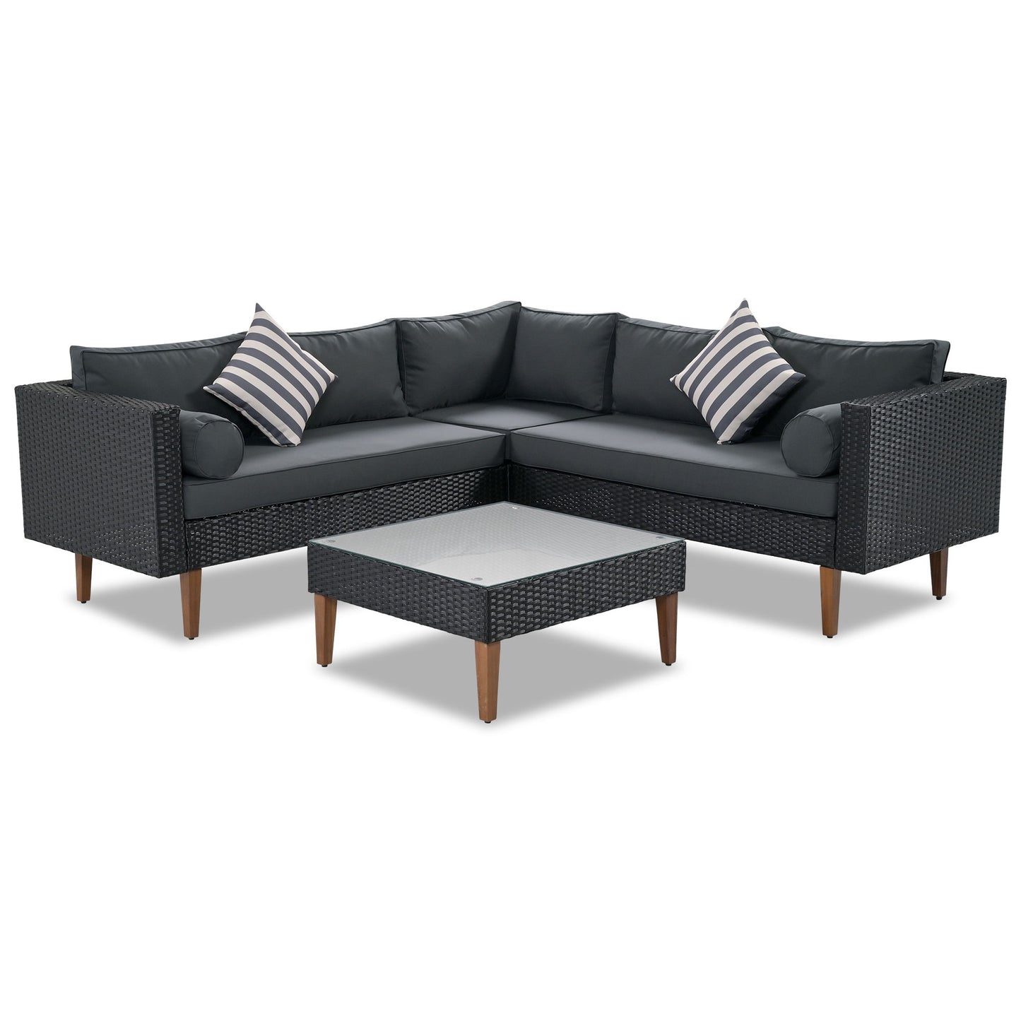 4 Pieces Outdoor Wicker L-Shape Sofa Set