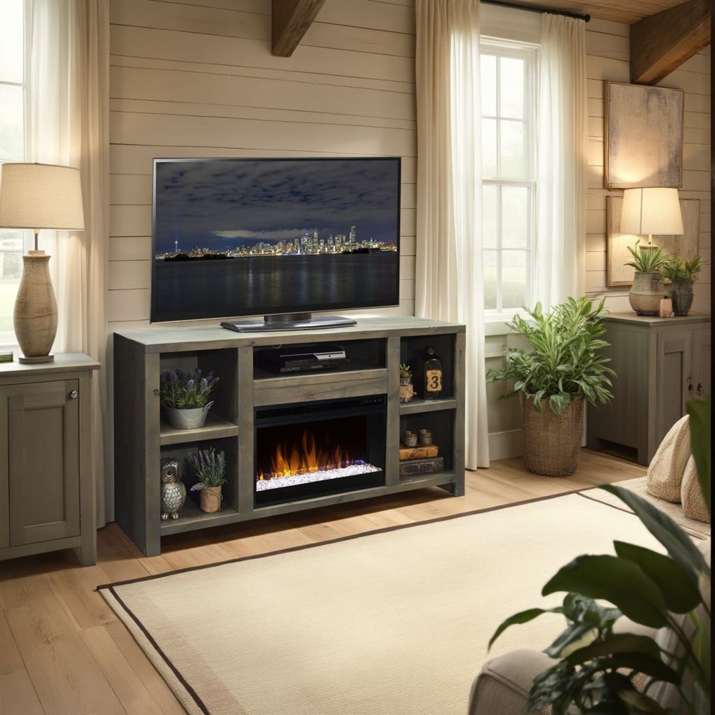 Joshua Creek - Electric Fireplace TV Stand For TVs Up To 70" - Barnwood