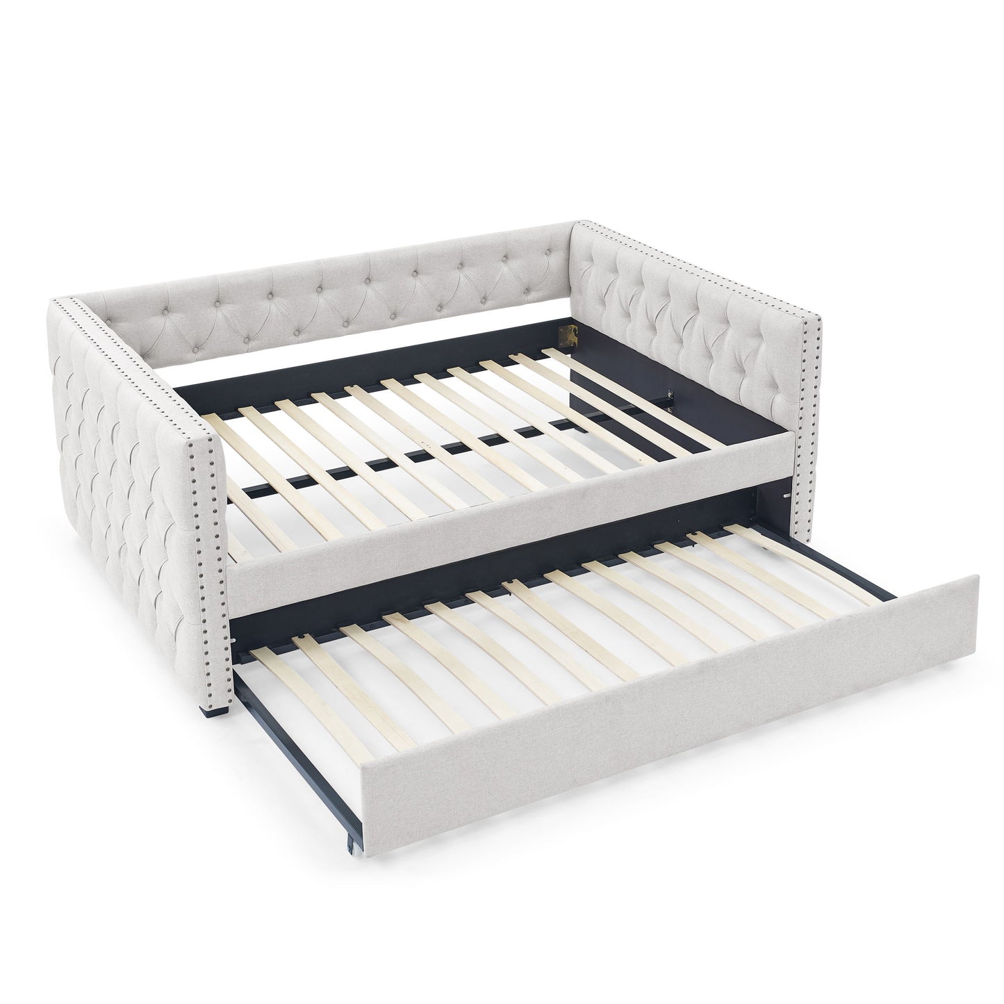 Inspired Upholstered Daybed With Trundle, Button Tufted