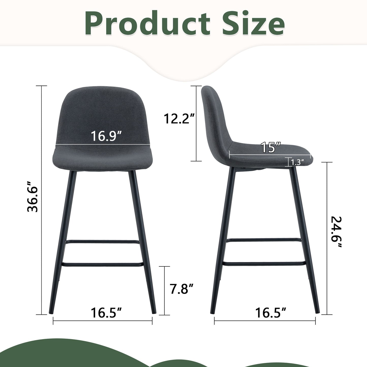 Modern Black Pu Bar Chair Rounded Backrest (Set of 2)