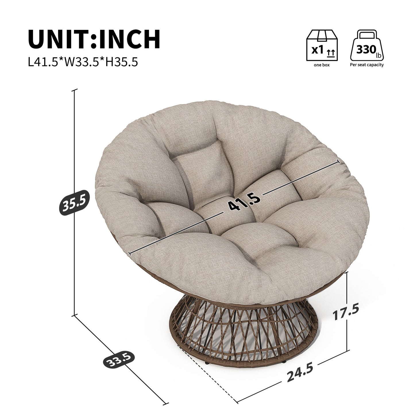 Ergonomic Wicker Chair With Cloud Thick Density Cushion, 3 Proof Cover High Capacity Iron Frame Fluid 360° Swivel