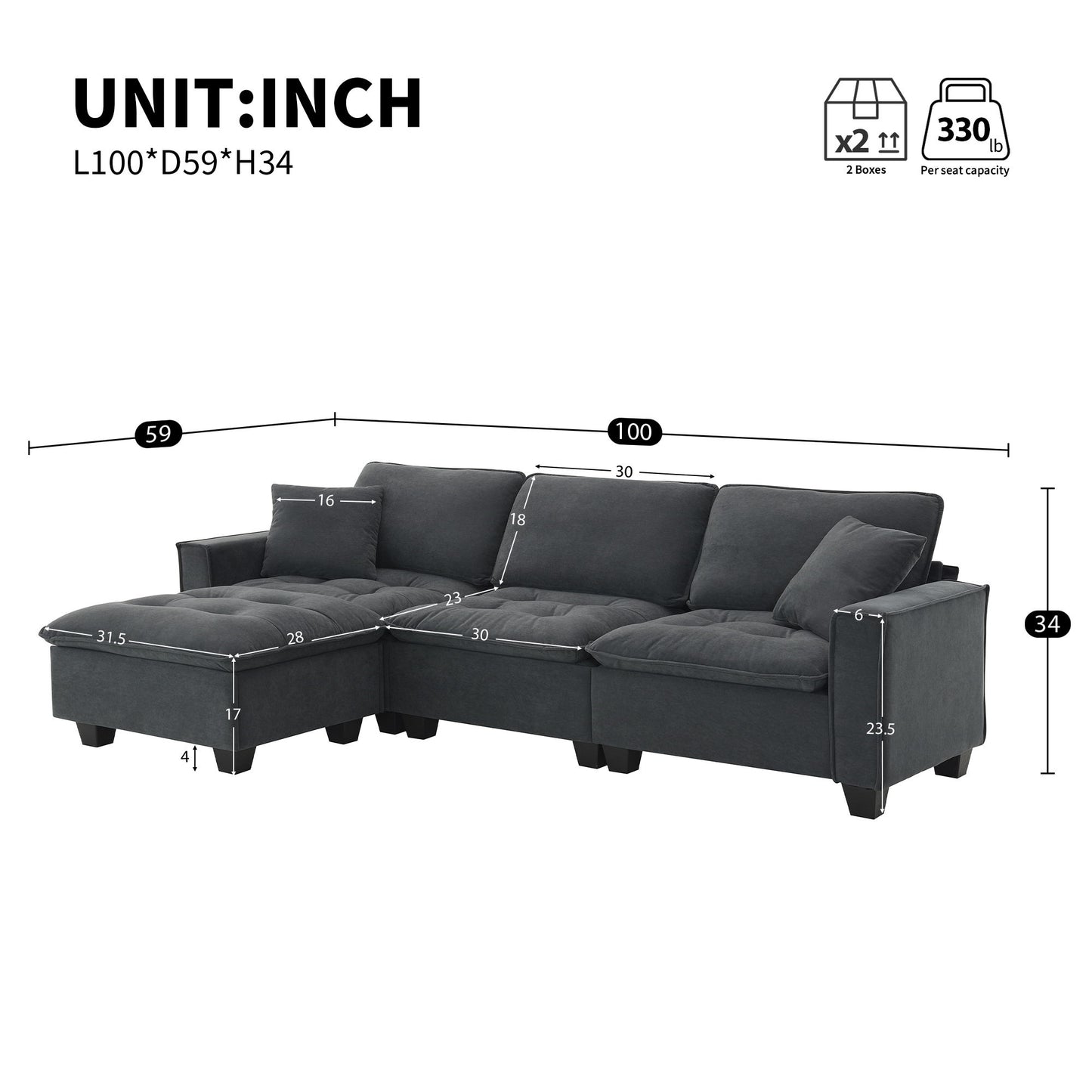 Modern Convertible Sectional L Shaped Reversible Couch Set With Free Pillows 4 Seat Suede Sleeper Sofa With Ottoman